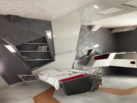 Dormitorio de estilo futurista – Decoración